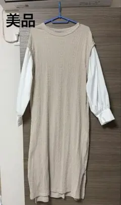 美品 袖ブラウス カットソーワンピース ベージュ