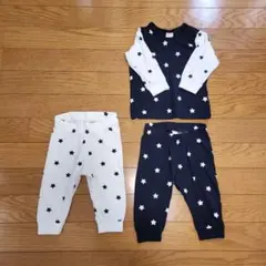 ベビー　上下　パジャマ　セット　星柄　白黒　コットン100 　綿 3点　おまとめ