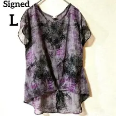 Signed Lサイズ 半袖 紫/黒/グレー 透け感