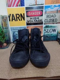 美品☆/コンバースオールスターレザーブラックハイカット24㌢男女兼