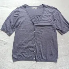 サマンサモスモス グレー Vネック カーディガン 半袖 刺繍 青 M