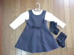 フォーマルセット（黒水玉ワンピース110 無印良品白ブラウス100 黒靴下2足）