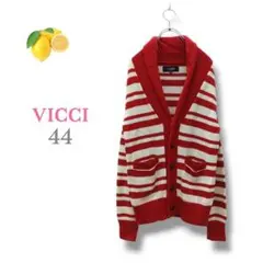 ★10『VICCI』メンズ 長袖カーディガン ボーダー ポケット Vネック 赤のサムネイル