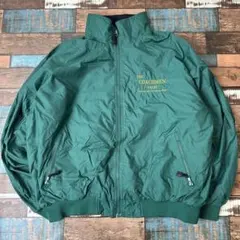 ビンテージ　古着　企業刺繍ロゴ　メンズ　ナイロンジャケット　グリーン　サイズXL