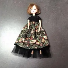 G276リカちゃんのワンピース ハンドメイド 27㌢ドール服 いちご泥棒