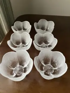 花型　透明ガラス　小皿　皿　6個セット　上品　レトロ　昭和　小鉢　和　梅　桜　椿