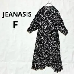 JEANASIS ジーナシス 花柄 シャツワンピース 白黒 F バンドカラー