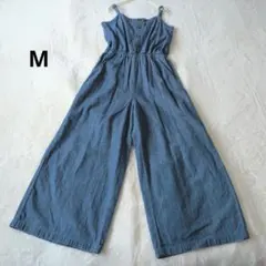 キャミサロペット ワイドパンツ 綿100 青 M ウエストゴムのサムネイル