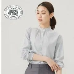 J.PRESS LADIES ストライプ バンドカラー ブルー ブラウス 9号 - メルカリ