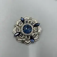 250ヴィンテージ　青色クリスタル花形ブローチ