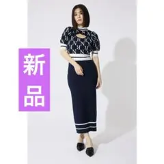 新品タグ無 rienda 2WAYRロゴラインニットワンピース