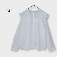 GU フリル セーラーカラー ブラウス L ホワイト 長袖 ビッグカラー
