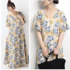 【新品】スローブイエナロングワンピース　半袖　花柄　 フレアワンピース