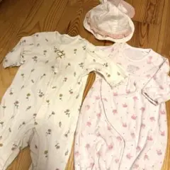 ベビー3点セット☆ロンパース　帽子　ピンク　女の子　花柄　西松屋　バースデイ