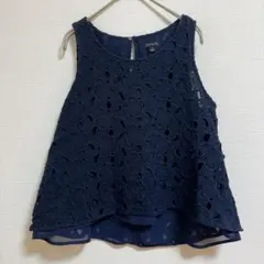 アンテイラー ノースリーブ 花柄 S 紺 綿 デート