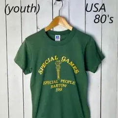 USA古着 kids 80s USA製 Tシャツ ユースM 深緑 RUSSELLのサムネイル