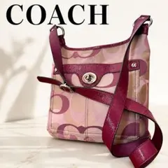 COACH コーチ シグネチャー ショルダーバッグ　斜め掛け　肩掛け　ピンクのサムネイル