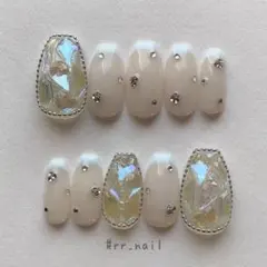 ネイルチップ ワンホン フレンチ クリアストーン ビジュー うるうる