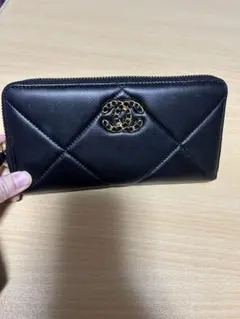 CHANEL 黒 レザー 長財布 キルティング
