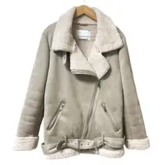 ZARA WOMAN ムートン　ライダース　ジャケット　ショート　グレージュ