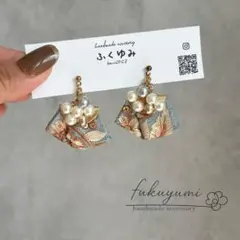 【#290】ライトブルー/インド刺繍リボン/パール/ピアスorイヤリング