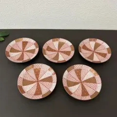九谷焼　青郊窯　赤絵　金彩　小皿　5枚のサムネイル