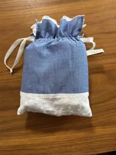 授乳ケープ 青 デニム風 フリル付き