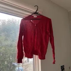 earth music&ecology レッド Uネックカーディガン