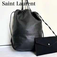 ■美品■ 激レア　Saint Laurentトートバッグ　巾着　ブラック　レザー