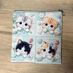 2890✨✨フェイス猫✨シャムちゃん フラットミニポーチ ハンドメイド