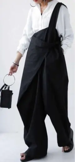 antiqua ワンショルダーサロペット ブラック