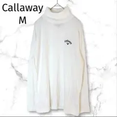 キャロウェイ メンズ　タートルネック　長袖リブニット　薄手　白　M ゴルフ　伸縮