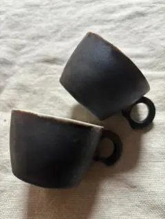 未使用品　井上茂　おさじ　黒釉　器　作家　陶芸　茶器　酒器　小皿　豆皿　ペア 未使用品 井上茂 おさじ 黒釉 器 作家 陶芸 茶器 酒器 小皿 豆皿 ペア