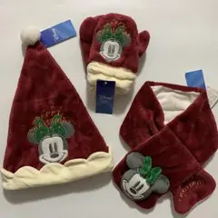 新品　クリスマス　防寒3点セット　マフラー　サンタ帽子　手袋　ミニーちゃん