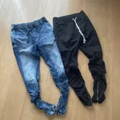 H&M DIVIDEDサイドジップ ジョガーパンツ 28 ブラック　デニムセット