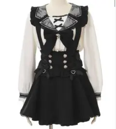 LIZLISA レースアップサスペンダー付スカパン 黒