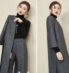 Lサイズ グレー チェック柄 パンツセットアップ