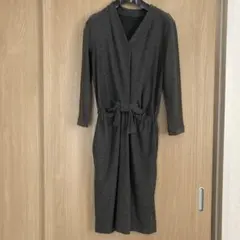 オフオン　ワンピース　グレー　ウエストゴムリボン