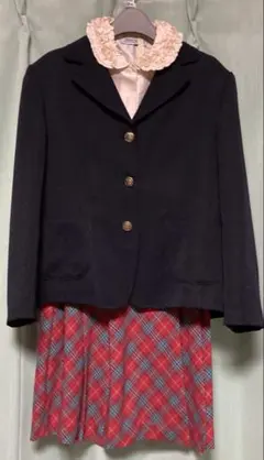 ネイビー ブレザー上下 チェック柄スカート135cm