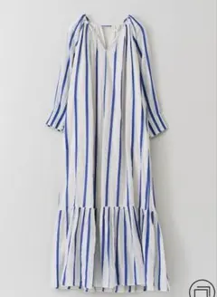 美品】Mサイズ ヌキテパ ストライプ柄 Vネック 半袖ワンピース