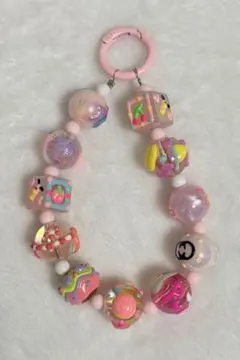 ハンドメイド　カラフルビーズ スマホストラップ