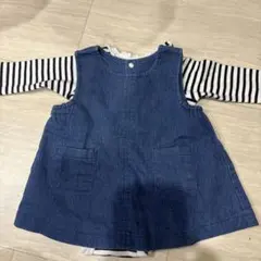 デニムサロペット＆ストライプロンパースセット　プティマイン