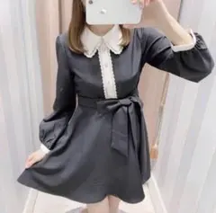 evelyn 襟付きバイカラーワンピース ブラック