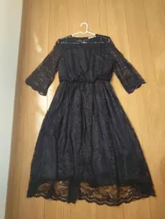 七分袖　総レースロング丈ワンピース