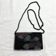 ビーズ刺繍 花柄 ショルダーバッグ 黒