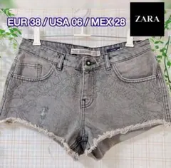 ZARA TRF キラキラビジュー ダメージデニムショートパンツ グレー M~L