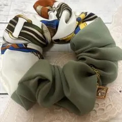 《ゆずぽん様専用》newハンドメイドシュシュ スカーフ×カーキ