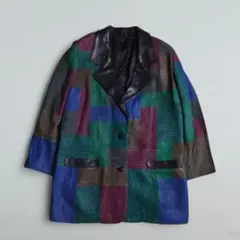 ヴィンテージ ラムレザー パッチワーク ジャケット マルチカラー レトロ L