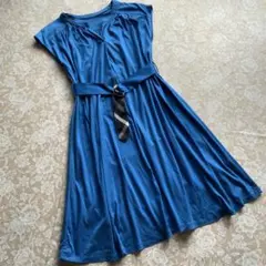 ブルーレーベルクレストブリッジ　チェック柄ベルト付きワンピース38ブルー