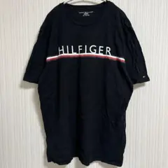 トミーヒルフィガー ロゴ Ｔシャツ 丸首 半袖 ビッグサイズ 黒 綿 お出かけのサムネイル
